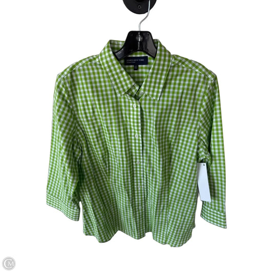 Top 3/4 Sleeve By Jones New York In Green & White, Size: L
