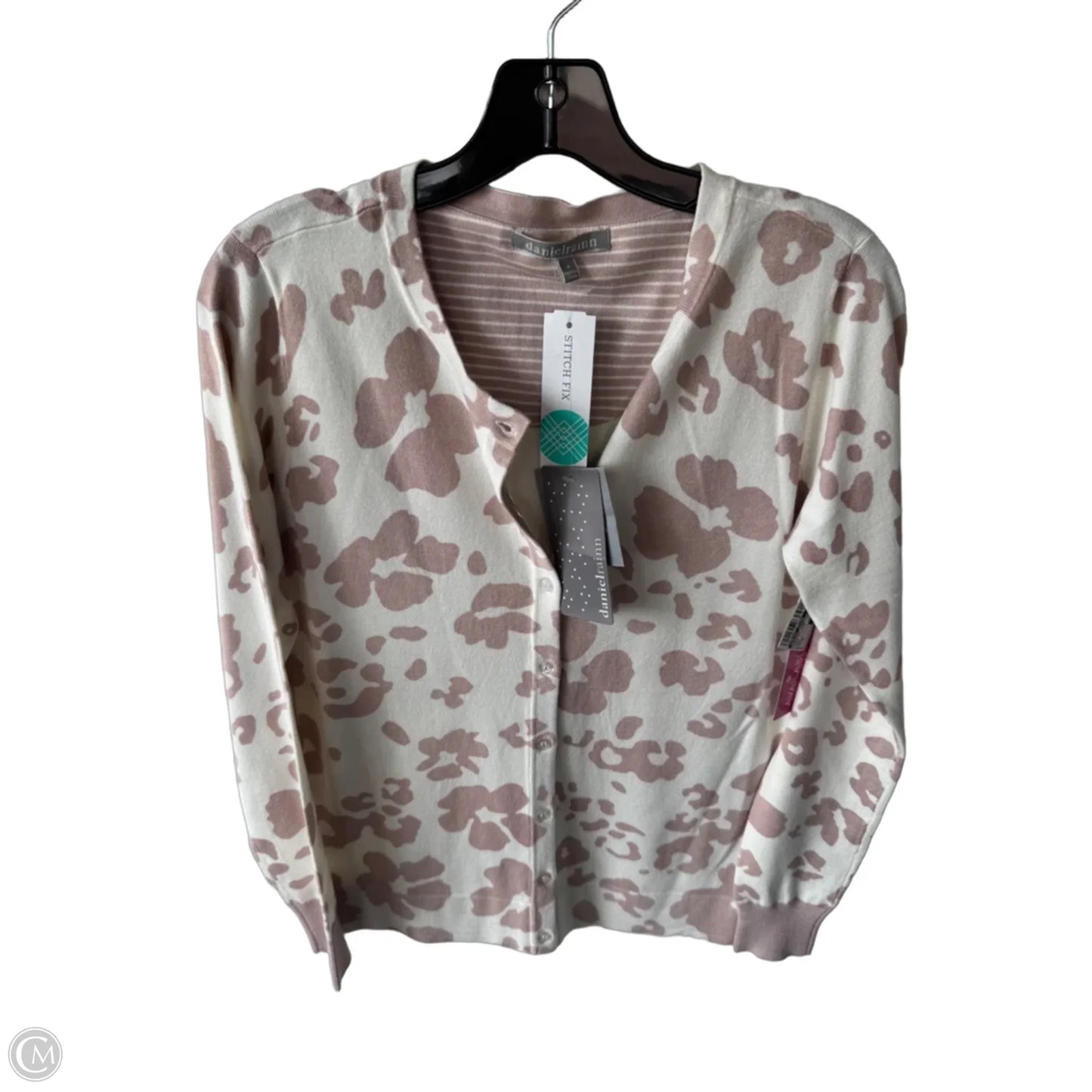 Sweater Cardigan By Daniel Rainn In Pink & White, Size: M