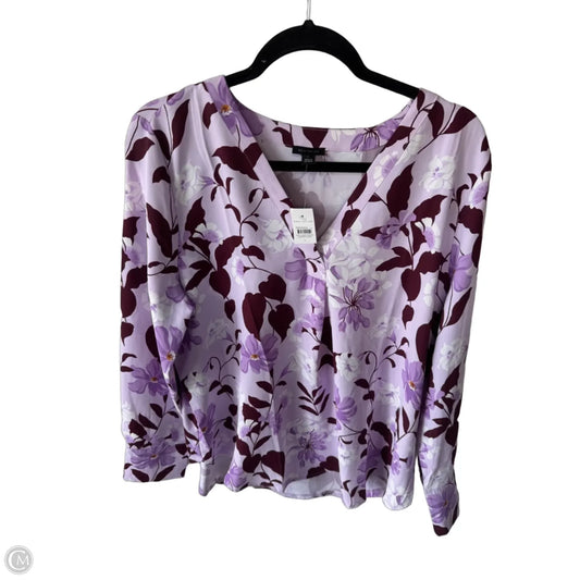 Top Long Sleeve By Ann Taylor In Purple & White, Size: L