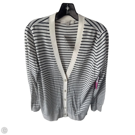 Sweater Cardigan By Loft In Grey & White, Size: L