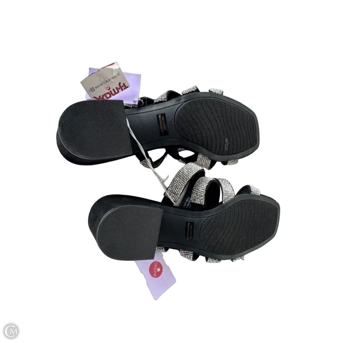 Sandals Heels Block By Clothes Mentor In Black & Silver, Size: 8