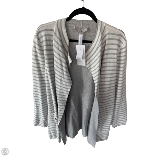 Sweater Cardigan By Loft In Grey & White, Size: L