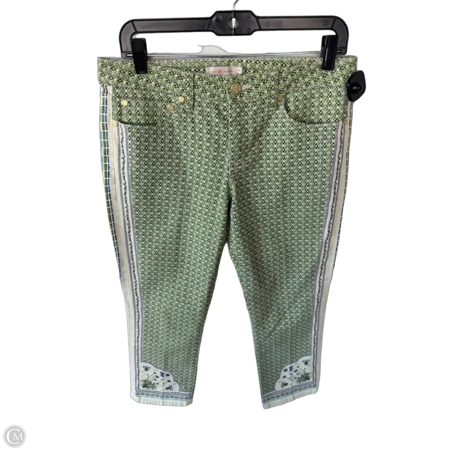 Pants Designer By Tory Burch In Cream & Green, Size: 10