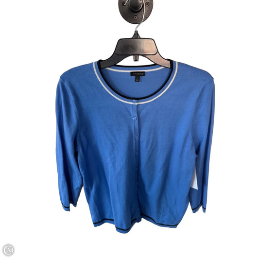 Sweater Cardigan By Talbots In Blue & White, Size: L