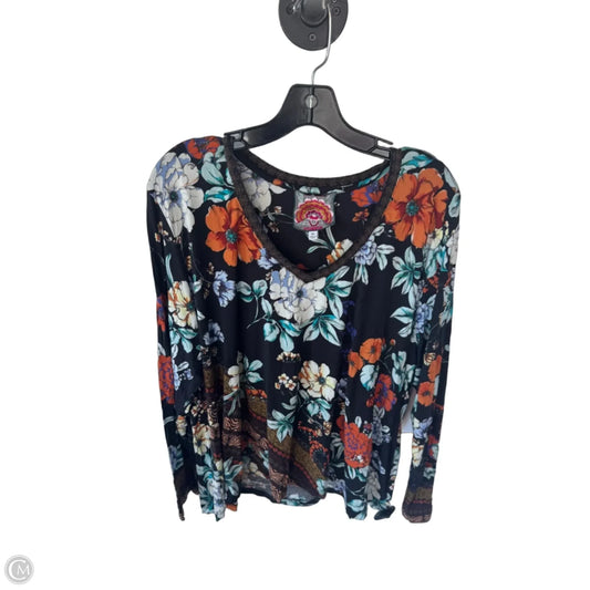 Top Long Sleeve Designer By Johnny Was In Black & Blue, Size: Xxl