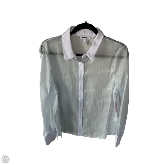Top Long Sleeve By Dkny In Blue & White, Size: M
