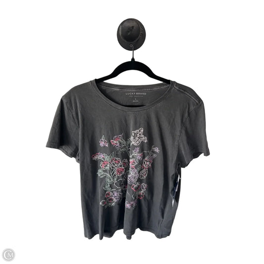 Top Short Sleeve By Lucky Brand In Grey & Pink, Size: L
