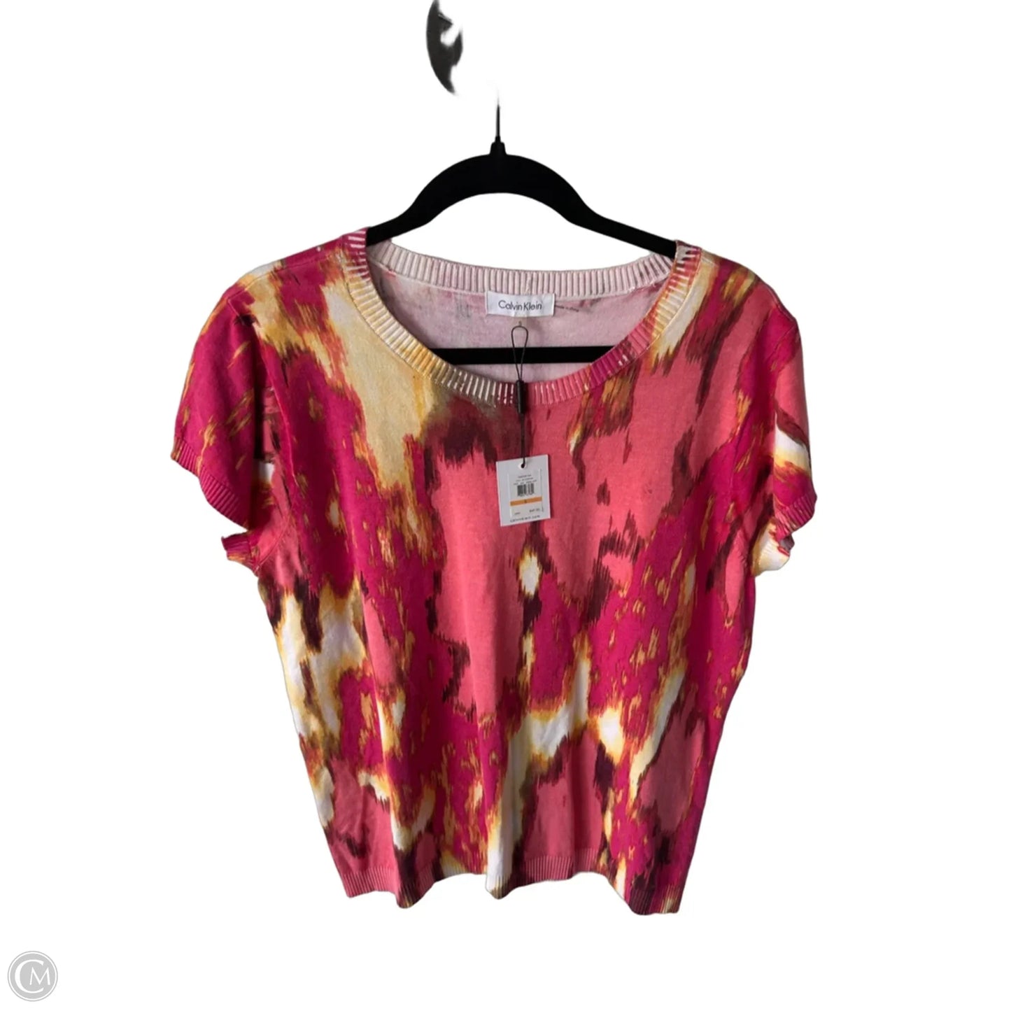 Sweater Short Sleeve By Calvin Klein In Pink & Yellow, Size: S