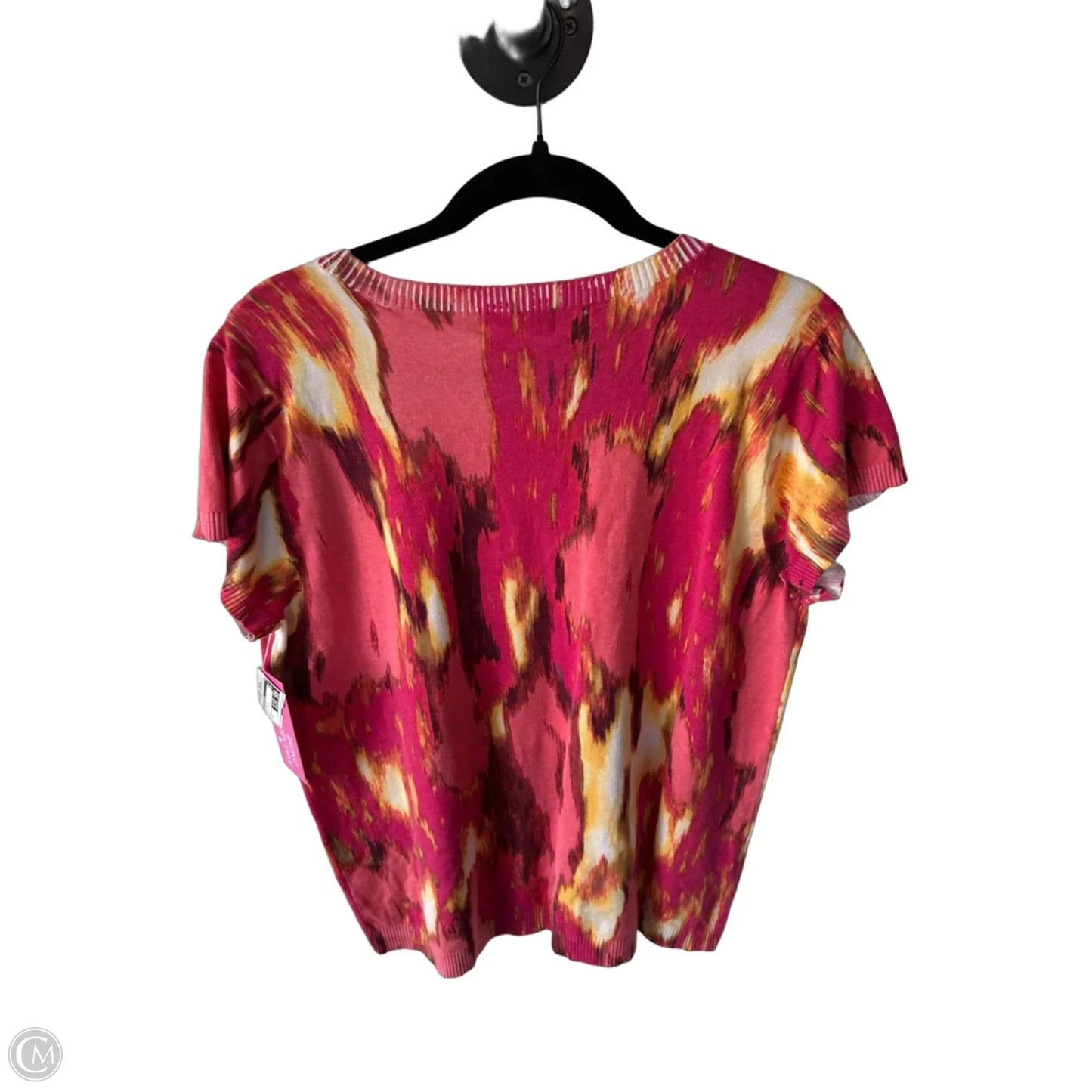 Sweater Short Sleeve By Calvin Klein In Pink & Yellow, Size: S