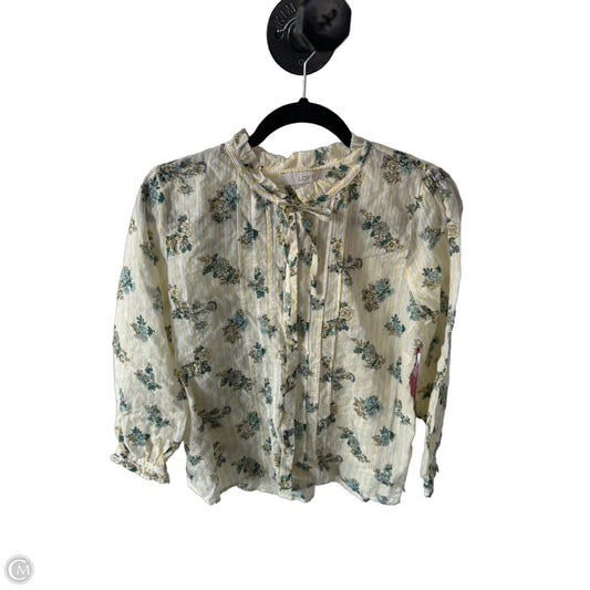 Top 3/4 Sleeve By Loft In Green & Yellow, Size: S