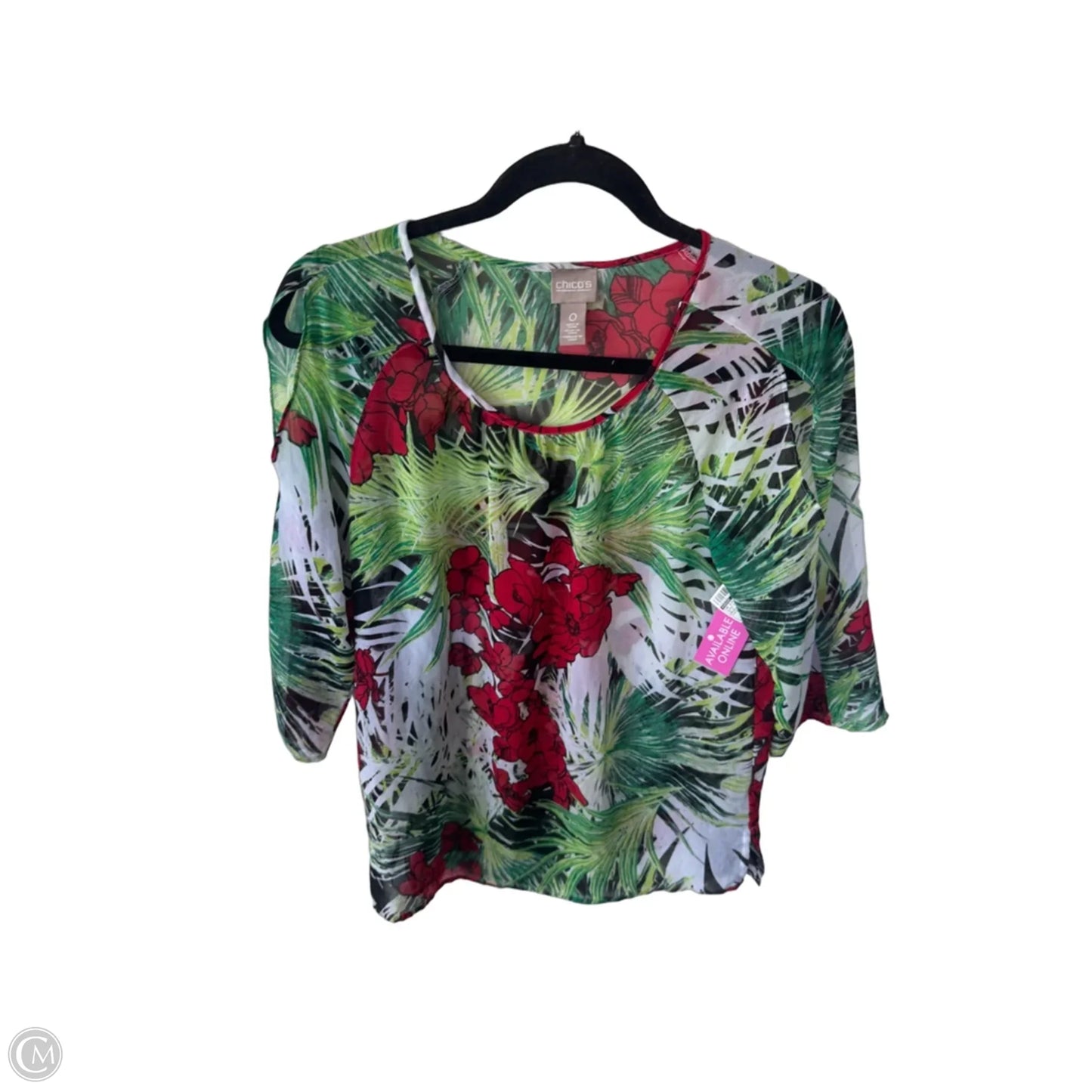 Top 3/4 Sleeve By Chicos In Black & Green, Size: S