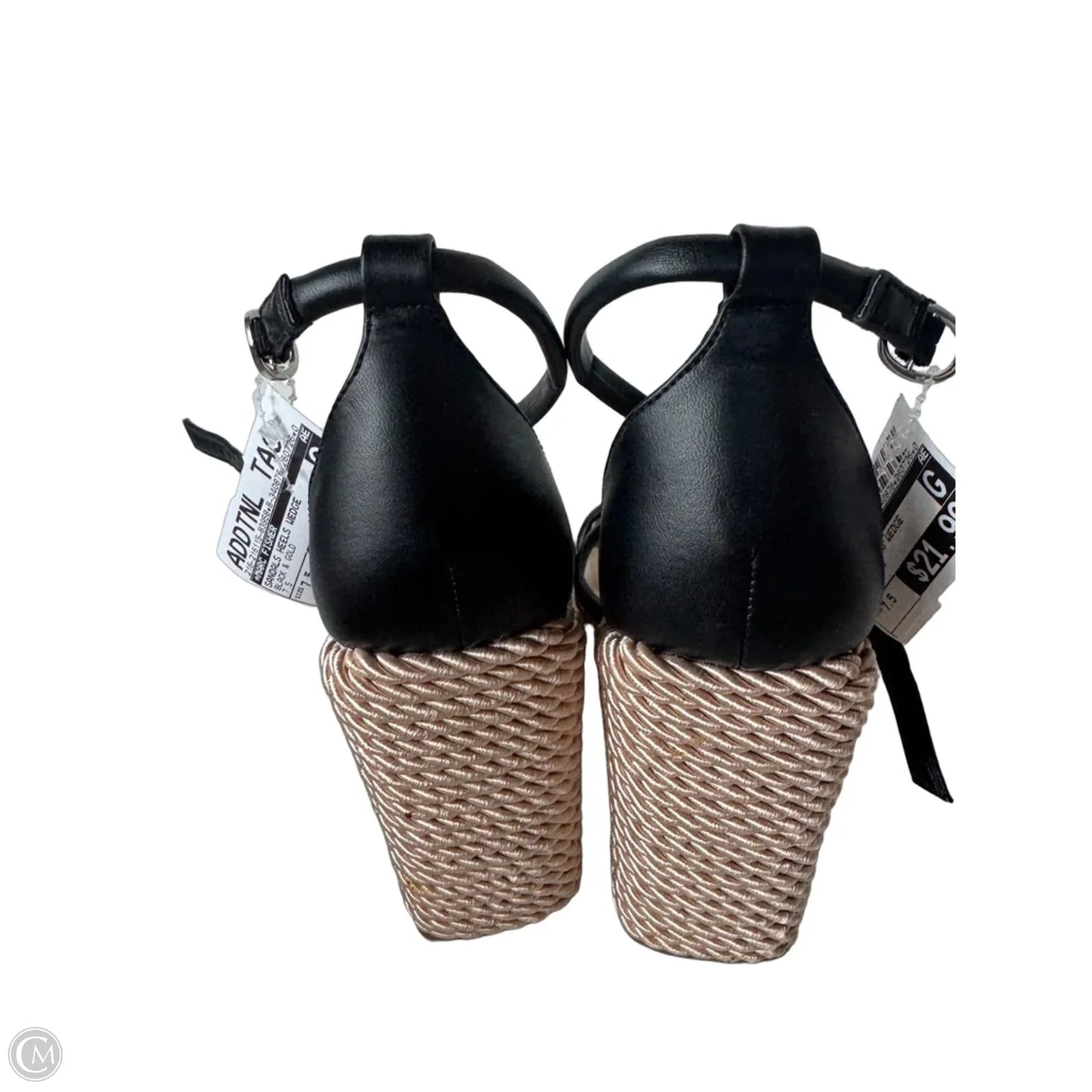 Sandals Heels Wedge By Marc Fisher In Black & Gold, Size: 7.5