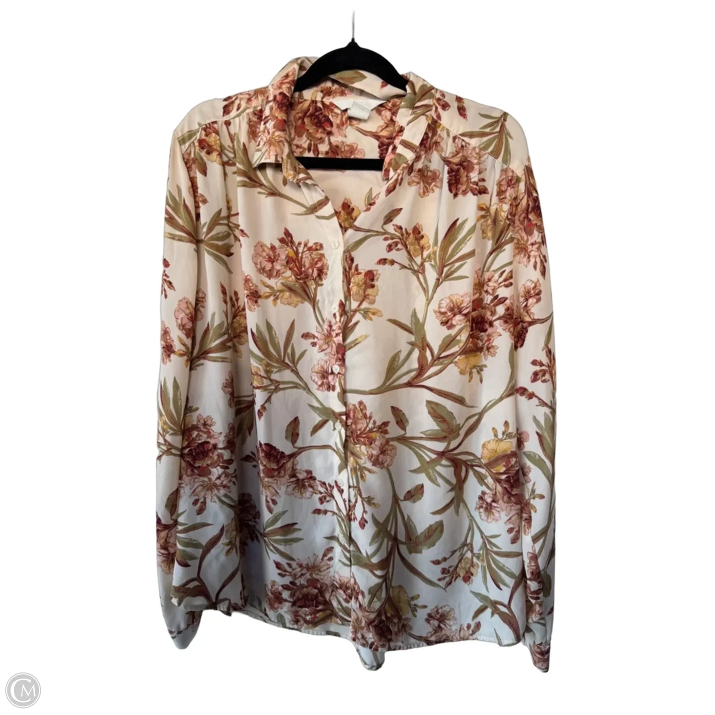 Top Long Sleeve By H&m In Green & Tan, Size: L
