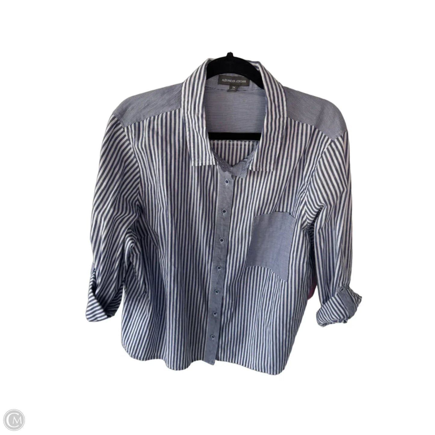 Top Long Sleeve By Alexander Jordan In Blue & White, Size: 2x