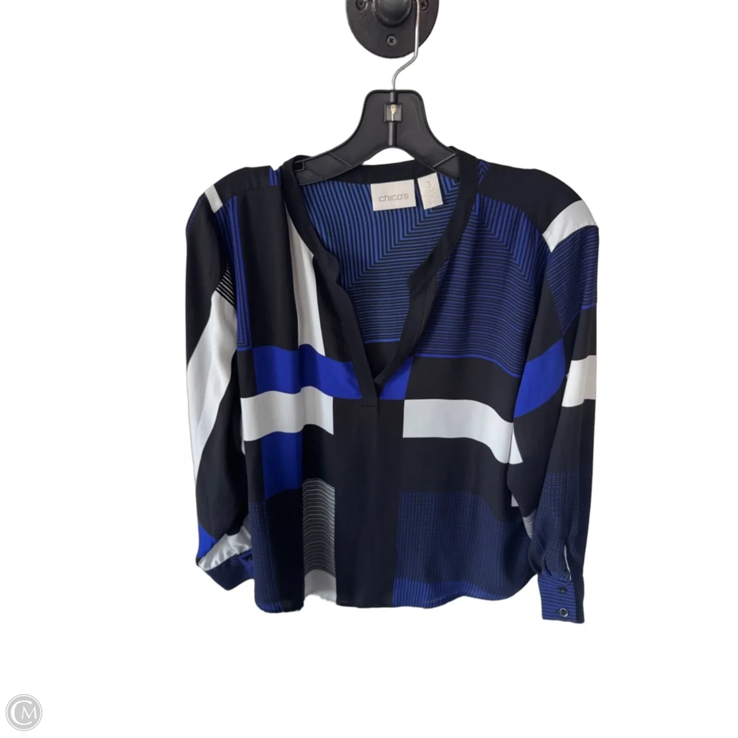Top Long Sleeve By Chicos In Black & Blue, Size: Xl