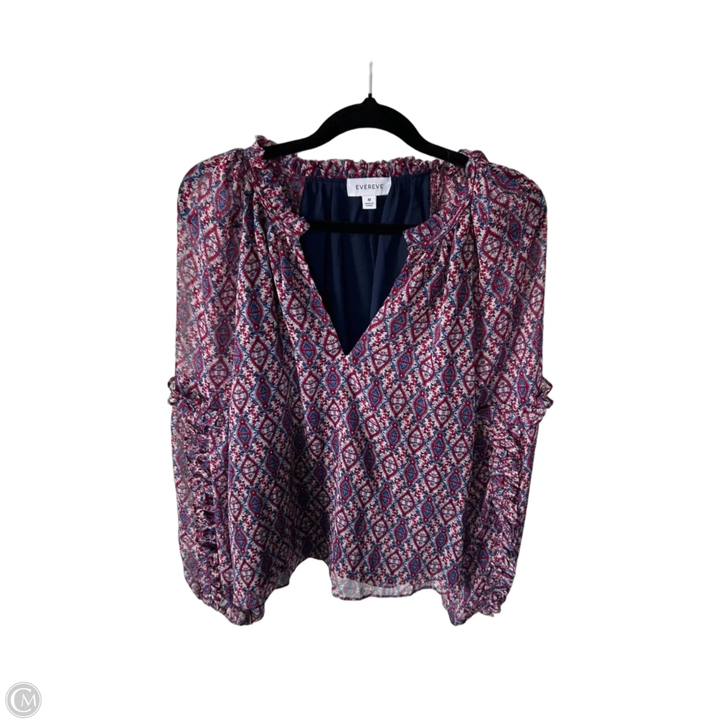 Top Long Sleeve By Evereve In Blue & Red, Size: M