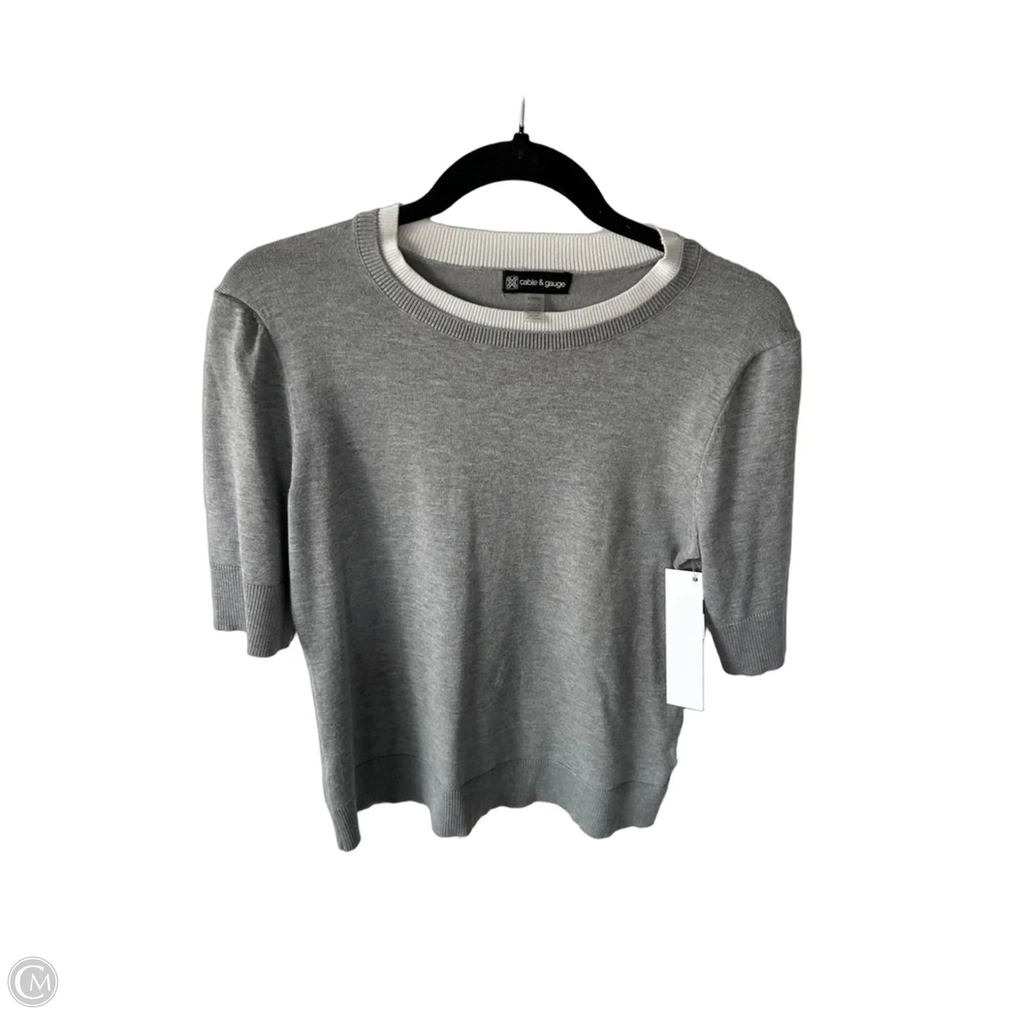 Sweater Short Sleeve By Cable And Gauge In Grey & White, Size: S