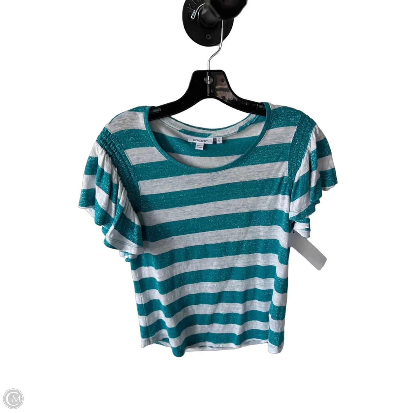 Top Short Sleeve By Chicos In Blue & White, Size: S