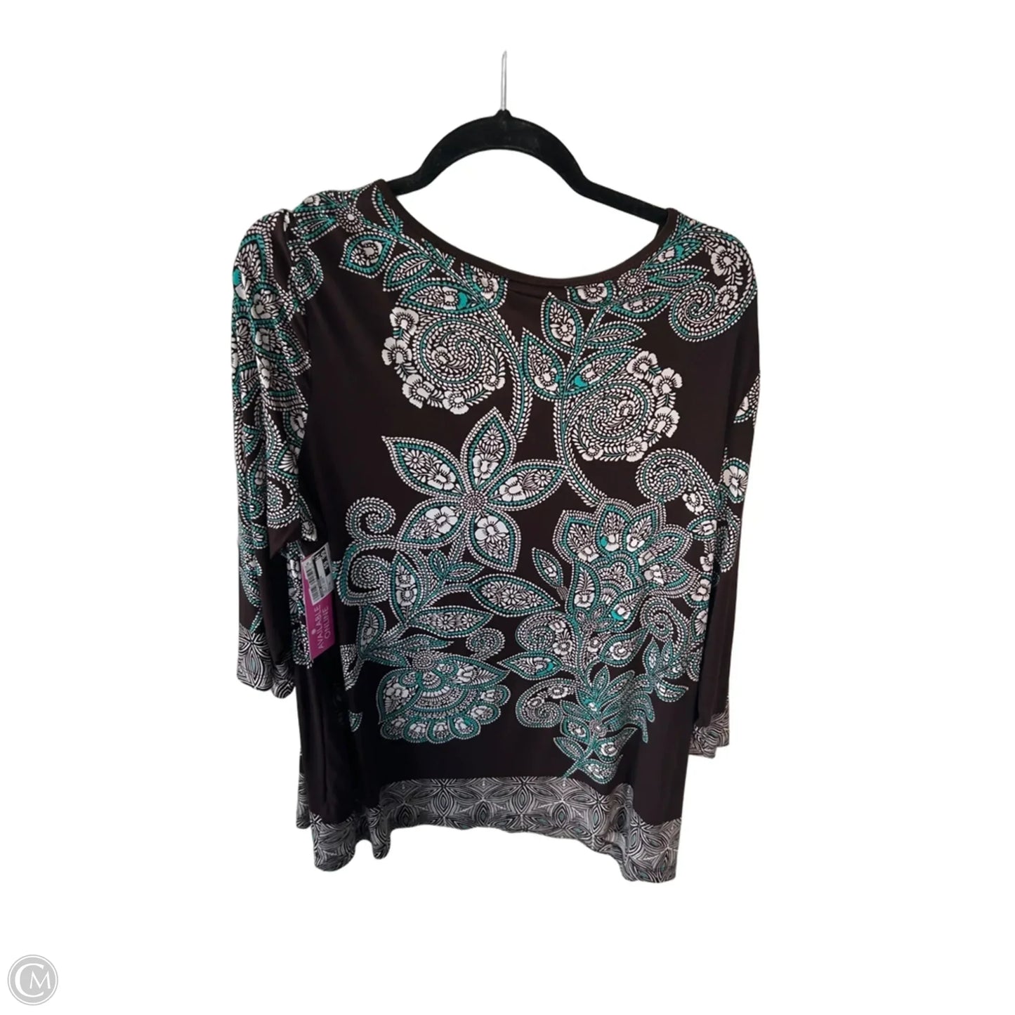 Top 3/4 Sleeve By Susan Graver In Brown & Cream, Size: Xl
