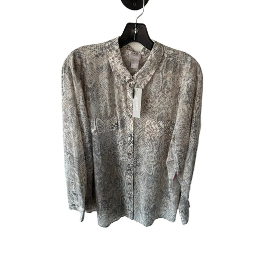 Top Long Sleeve By Chicos In Grey & Tan, Size: Xxl