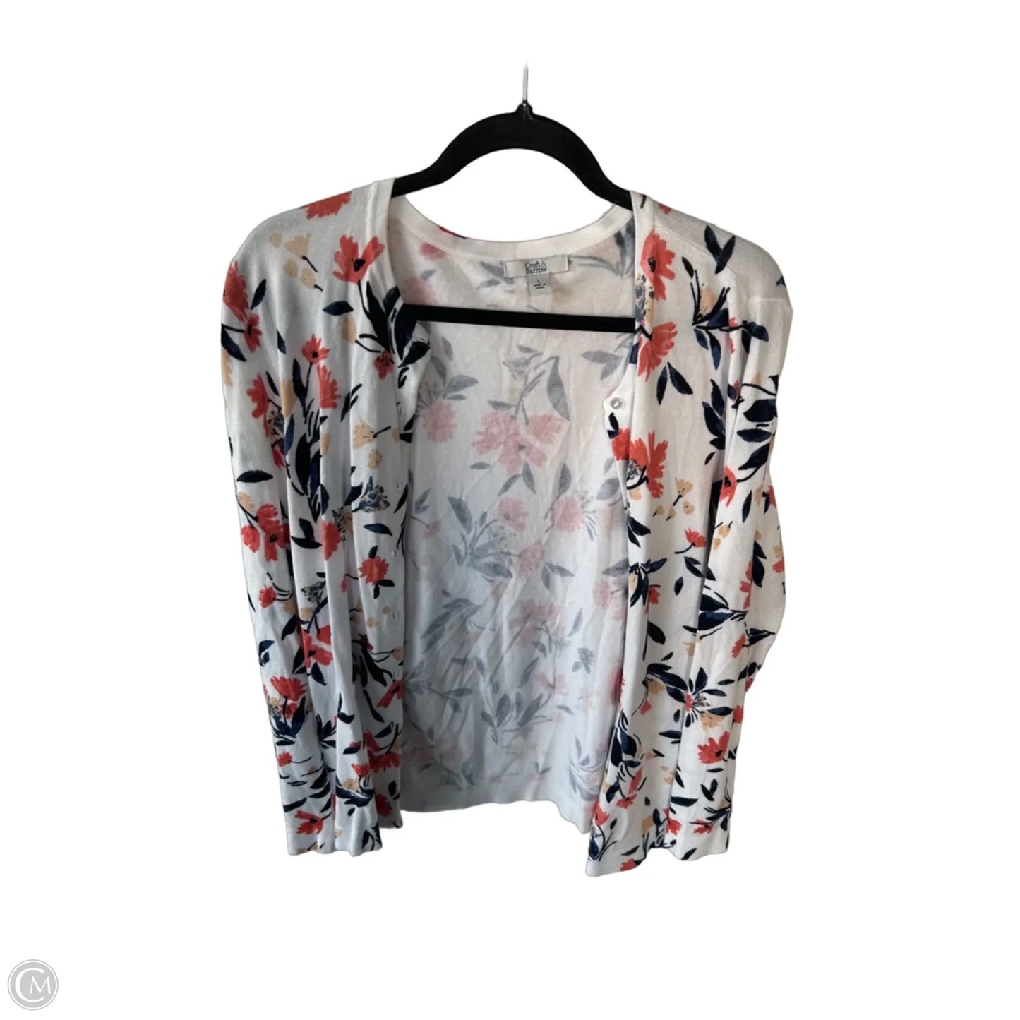 Sweater Cardigan By Croft And Barrow In Blue & White, Size: L