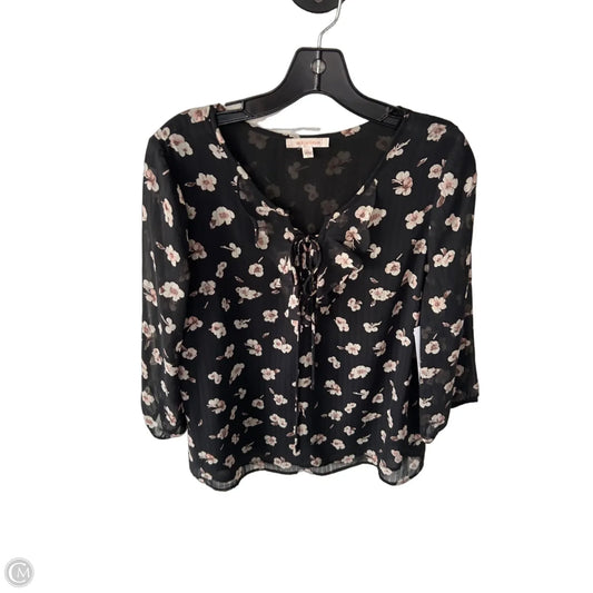 Top 3/4 Sleeve By Skies Are Blue In Black & Tan, Size: L