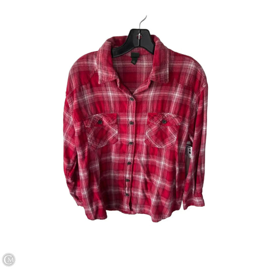 Top Long Sleeve By Wild Fable In Red & White, Size: M
