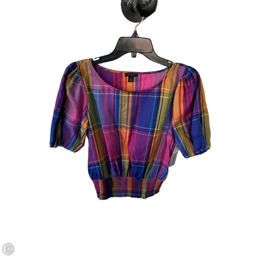 Top Short Sleeve By Ann Taylor In Purple & Yellow, Size: Xsp