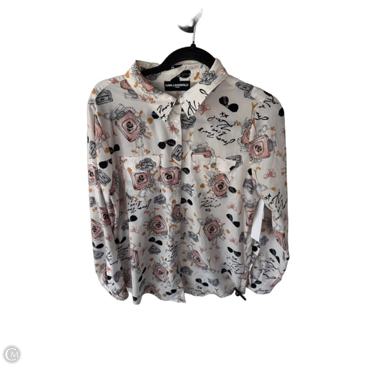 Top Long Sleeve Designer By Karl Lagerfeld In Pink & White, Size: M