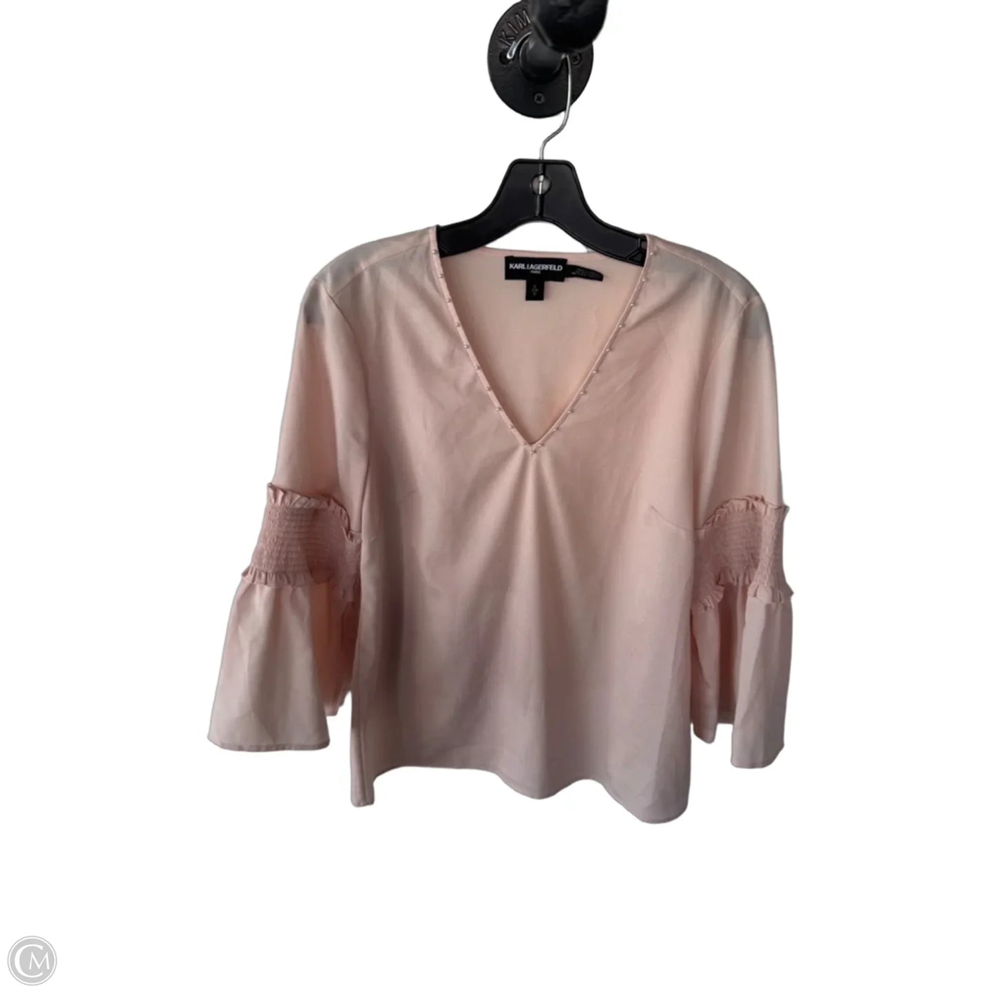 Top 3/4 Sleeve Designer By Karl Lagerfeld In Pink, Size: S