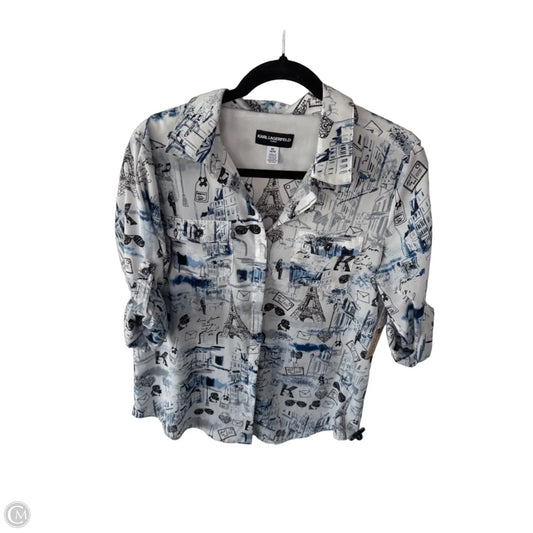 Top Long Sleeve Designer By Karl Lagerfeld In Blue & White, Size: M