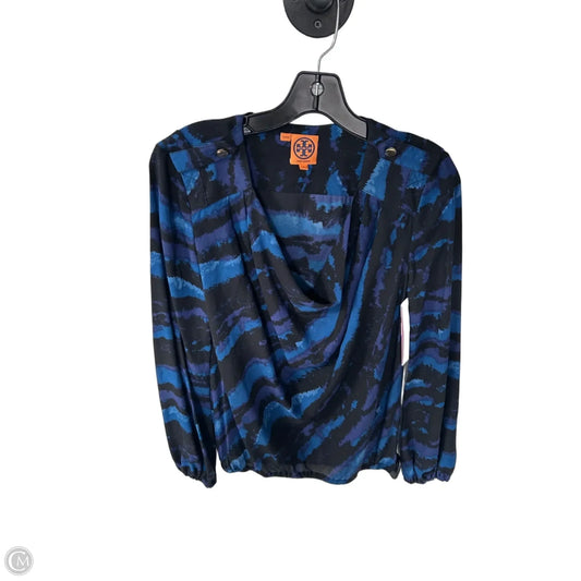 Top Long Sleeve Designer By Tory Burch In Black & Blue, Size: S