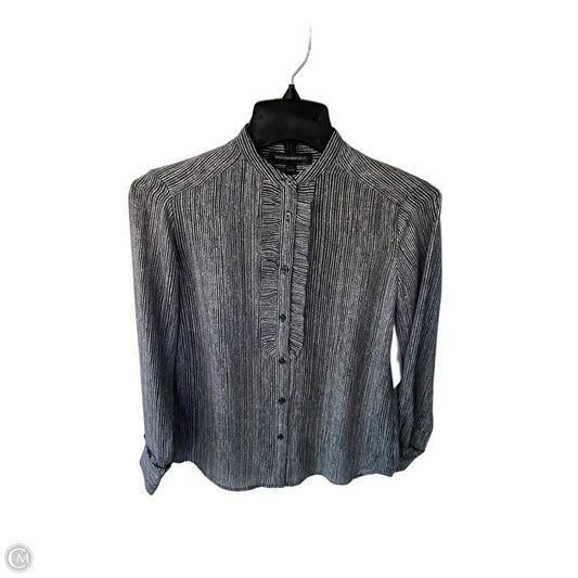 Blouse Long Sleeve By Banana Republic In Grey & White, Size: Xxsp