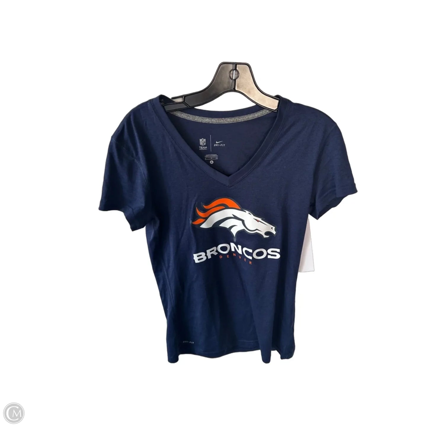 Athletic Top Short Sleeve By Nike In Blue & Orange, Size: S