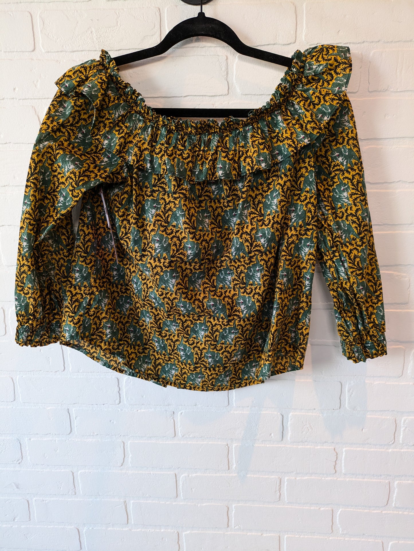 Green & Yellow Top 3/4 Sleeve J. Crew, Size Xs