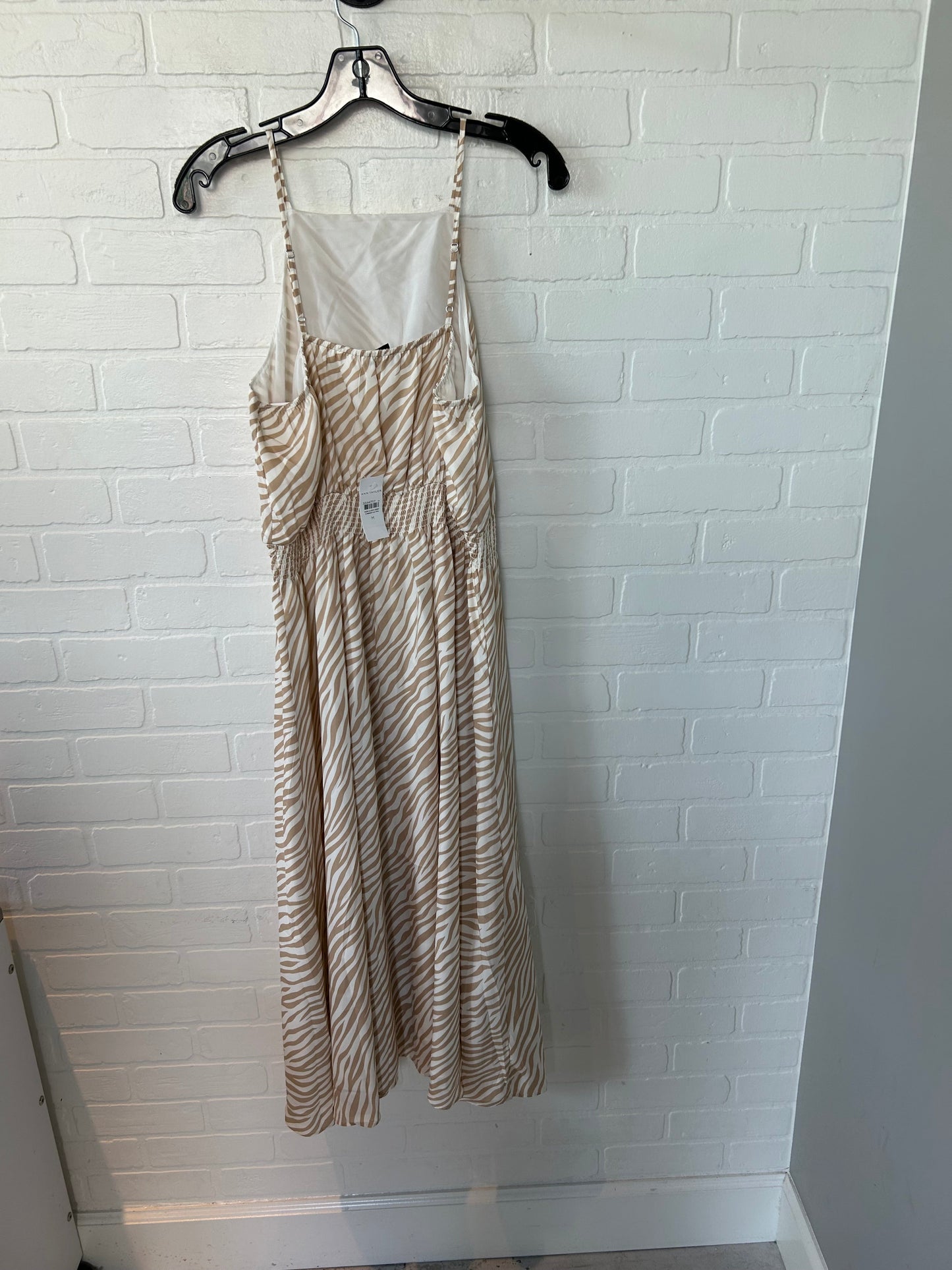 Dress Casual Midi By Ann Taylor In Tan & White, Size: M