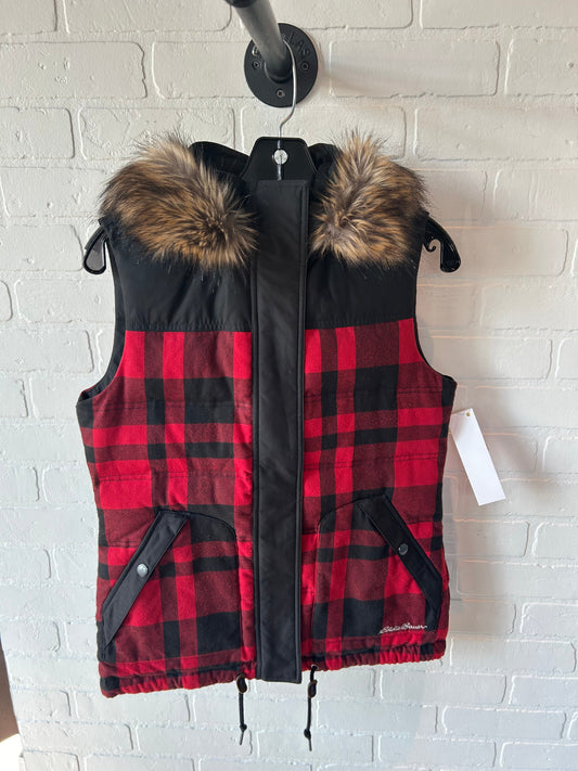 Vest Puffer & Quilted By Eddie Bauer In Black & Red, Size: S