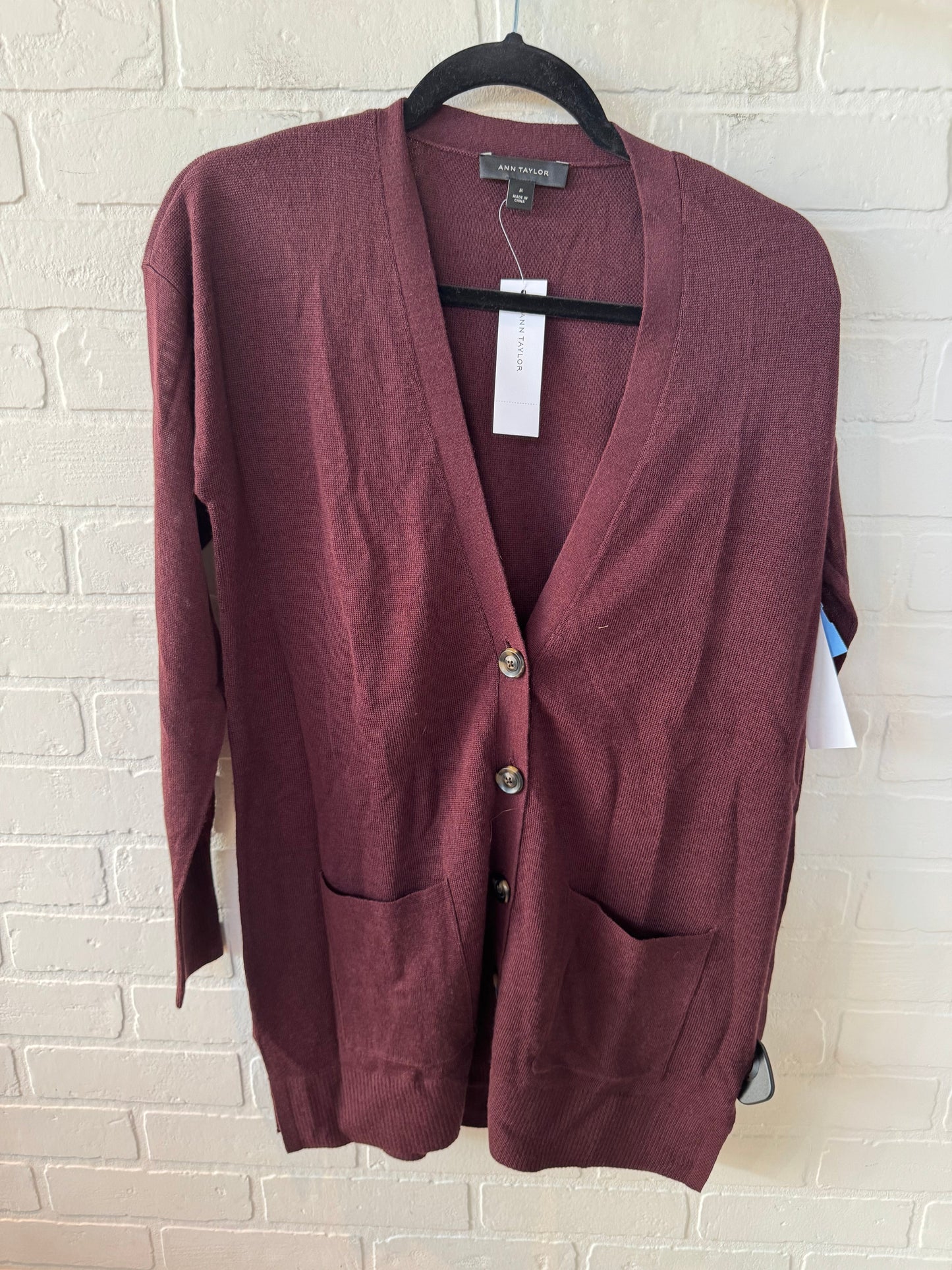 Sweater Cardigan By Ann Taylor In Maroon, Size: M