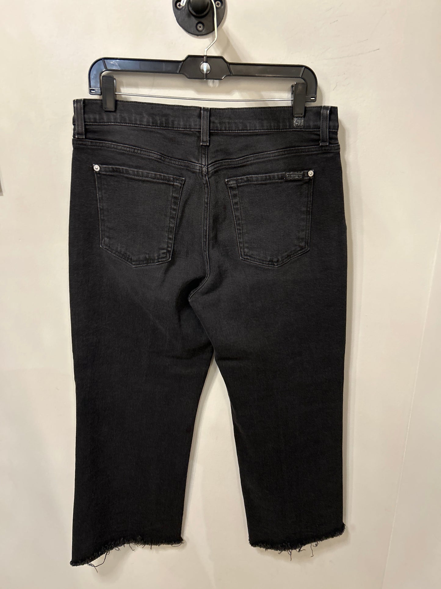 Jeans Cropped By 7 For All Mankind In Black Denim, Size: 14