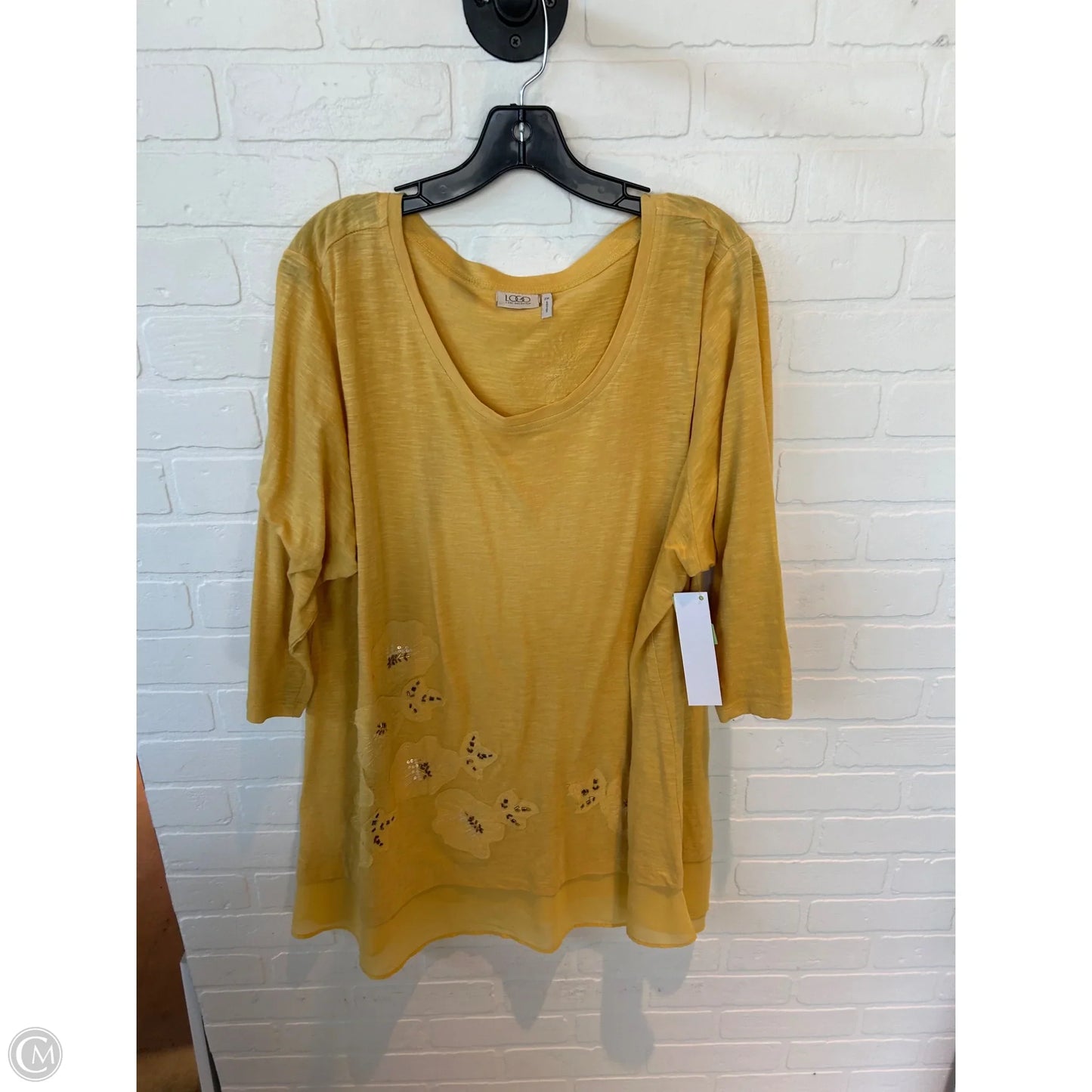 Top 3/4 Sleeve By Logo In Yellow, Size: 2x
