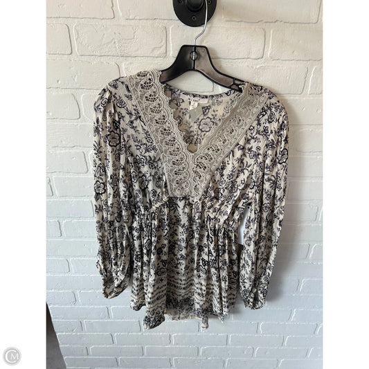 Top Long Sleeve By Miami In Black & Cream, Size: S