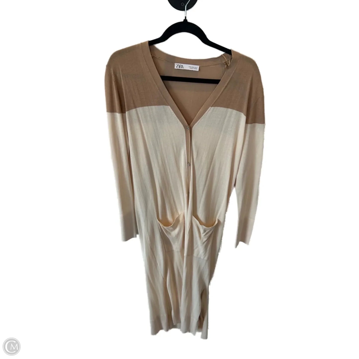 Sweater Cardigan By Zara In Cream & Tan, Size: M