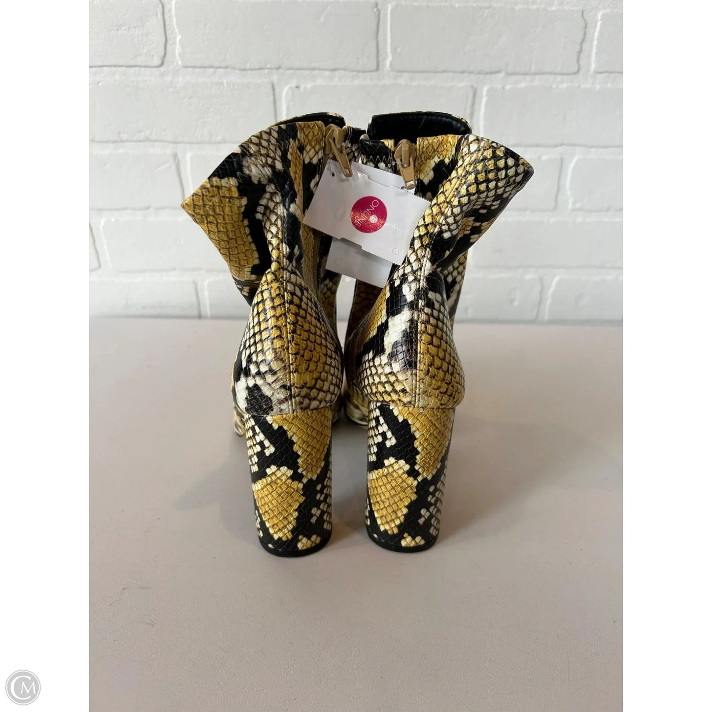 Boots Mid-calf Heels By Aldo In Black & Yellow, Size: 7.5