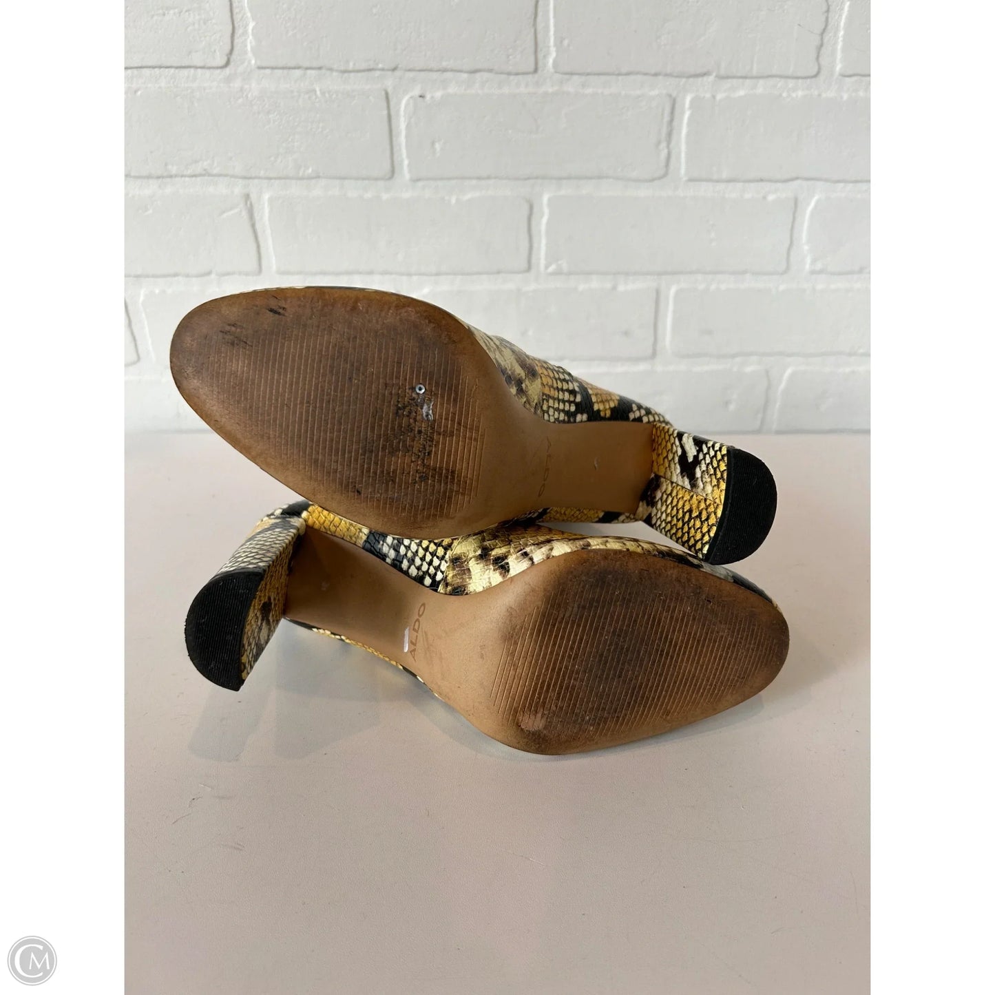 Boots Mid-calf Heels By Aldo In Black & Yellow, Size: 7.5