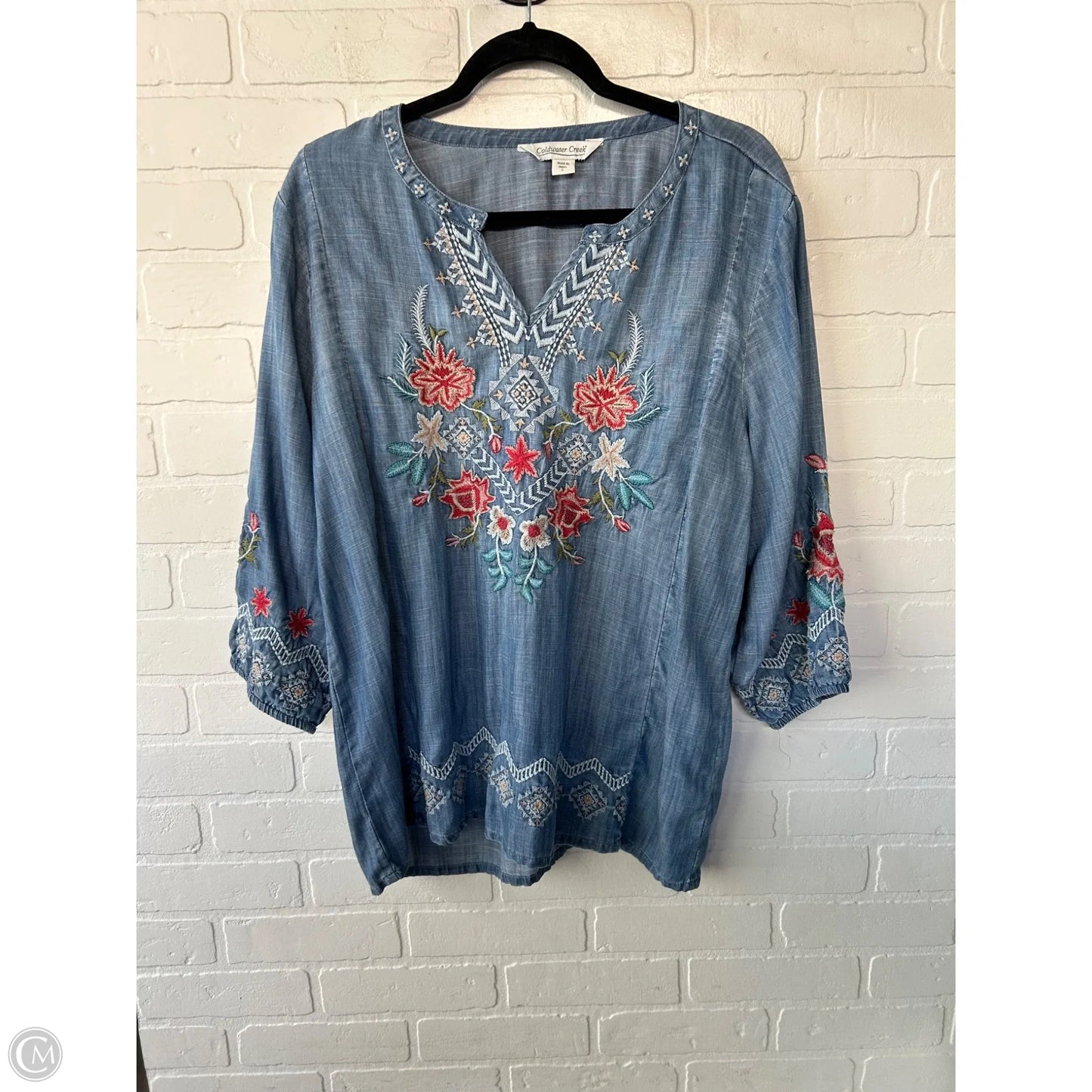 Top 3/4 Sleeve By Coldwater Creek In Blue Denim, Size: L