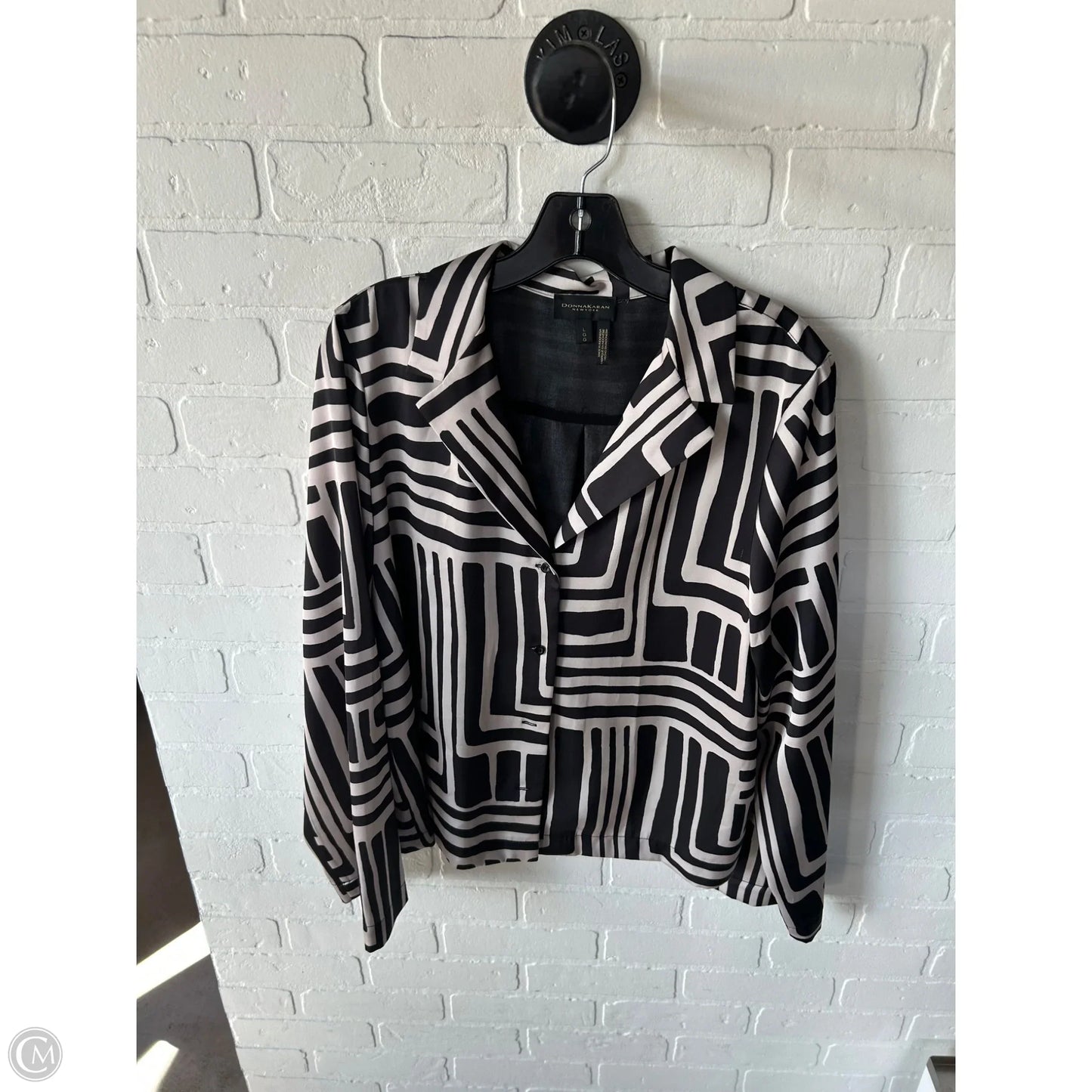 Top Long Sleeve By Donna Karan In Black & Cream, Size: L
