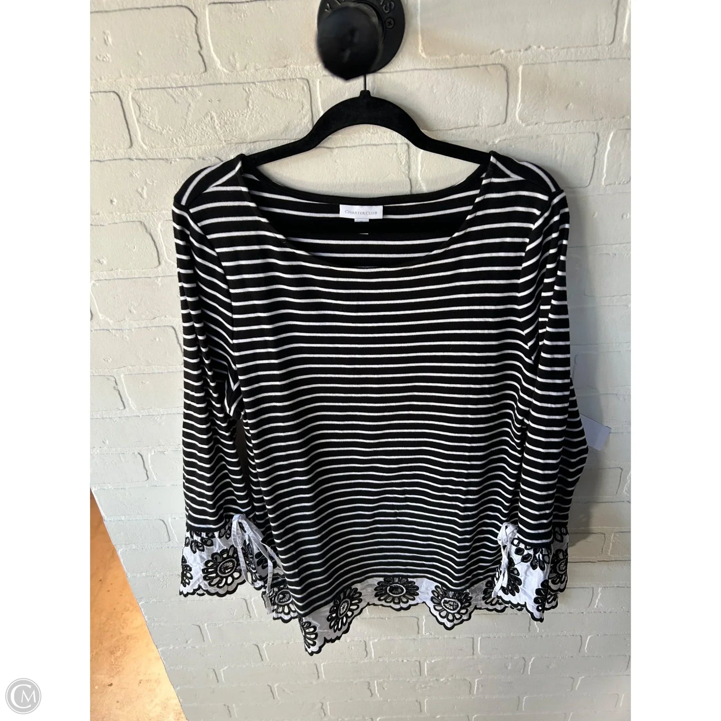 Top Long Sleeve By Charter Club In Black & White, Size: Xl