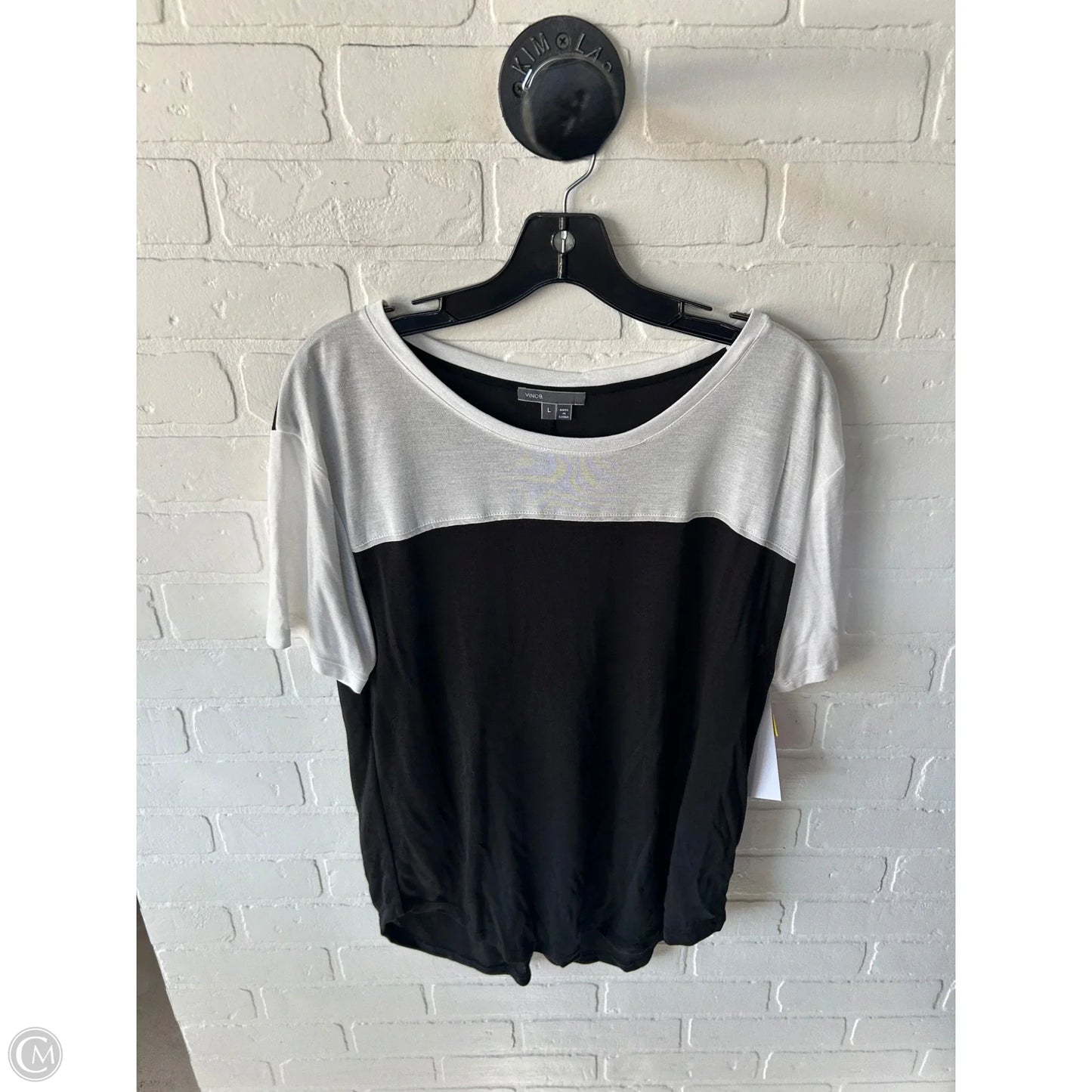 Top Short Sleeve By Vince In Black & White, Size: L