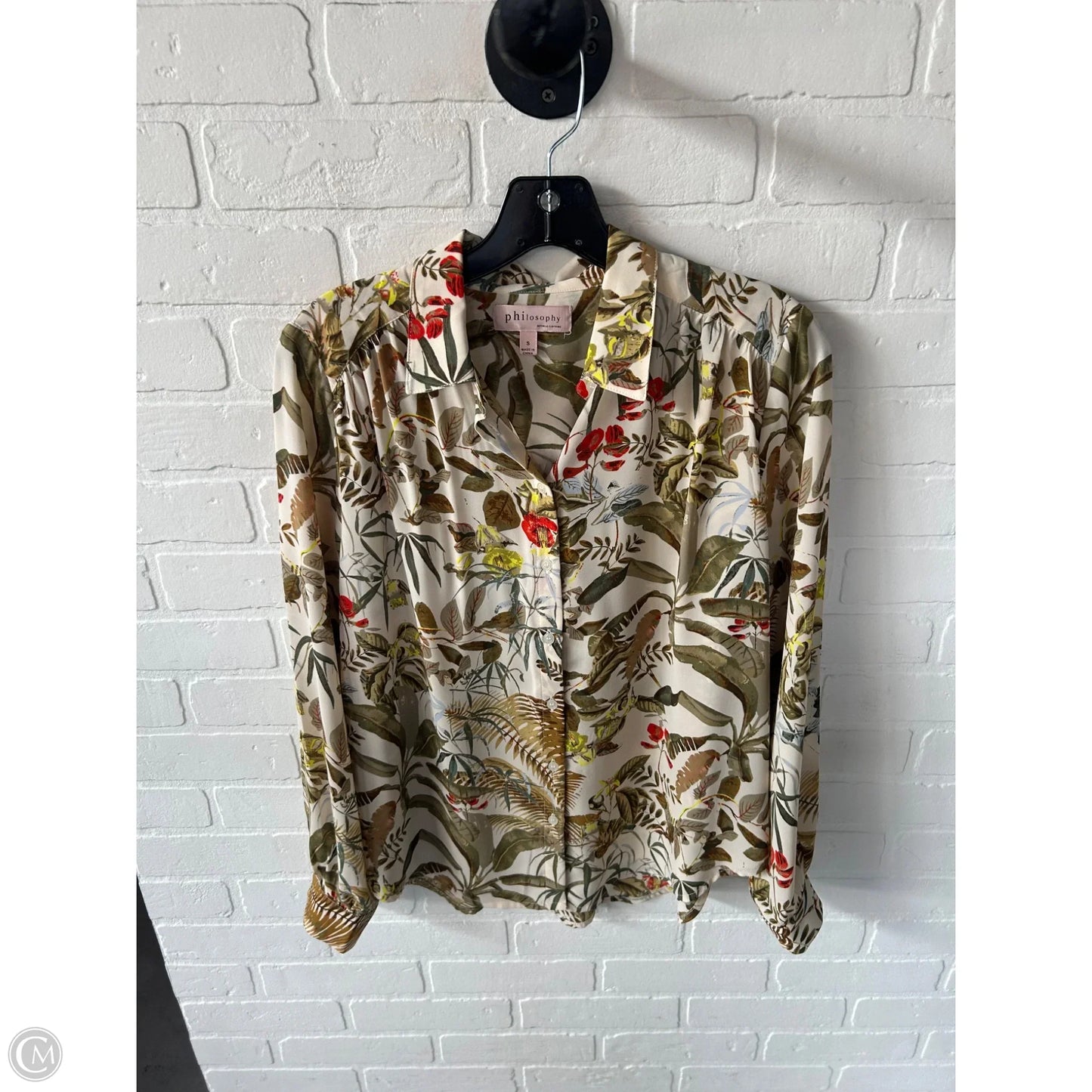 Top Long Sleeve By Philosophy In Cream & Green, Size: S