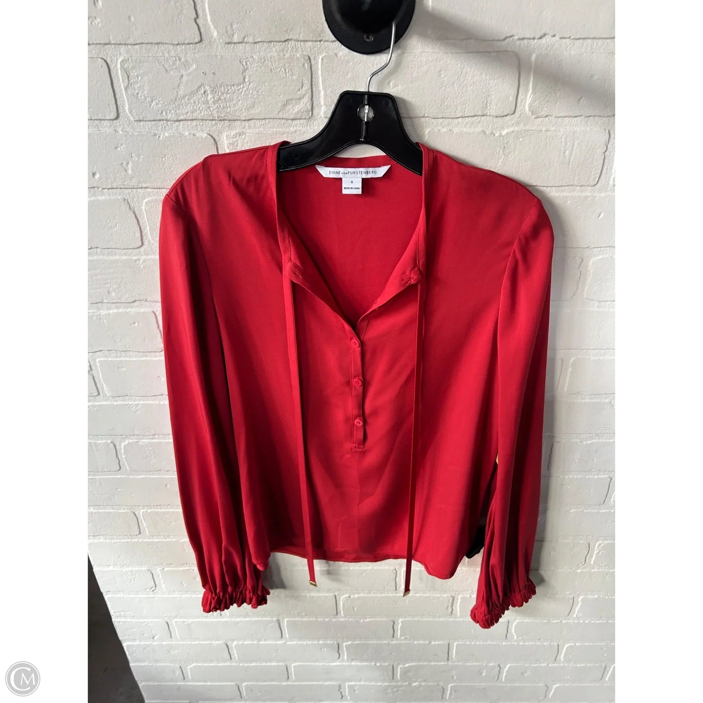 Top Long Sleeve Designer By Diane Von Furstenberg In Red, Size: S